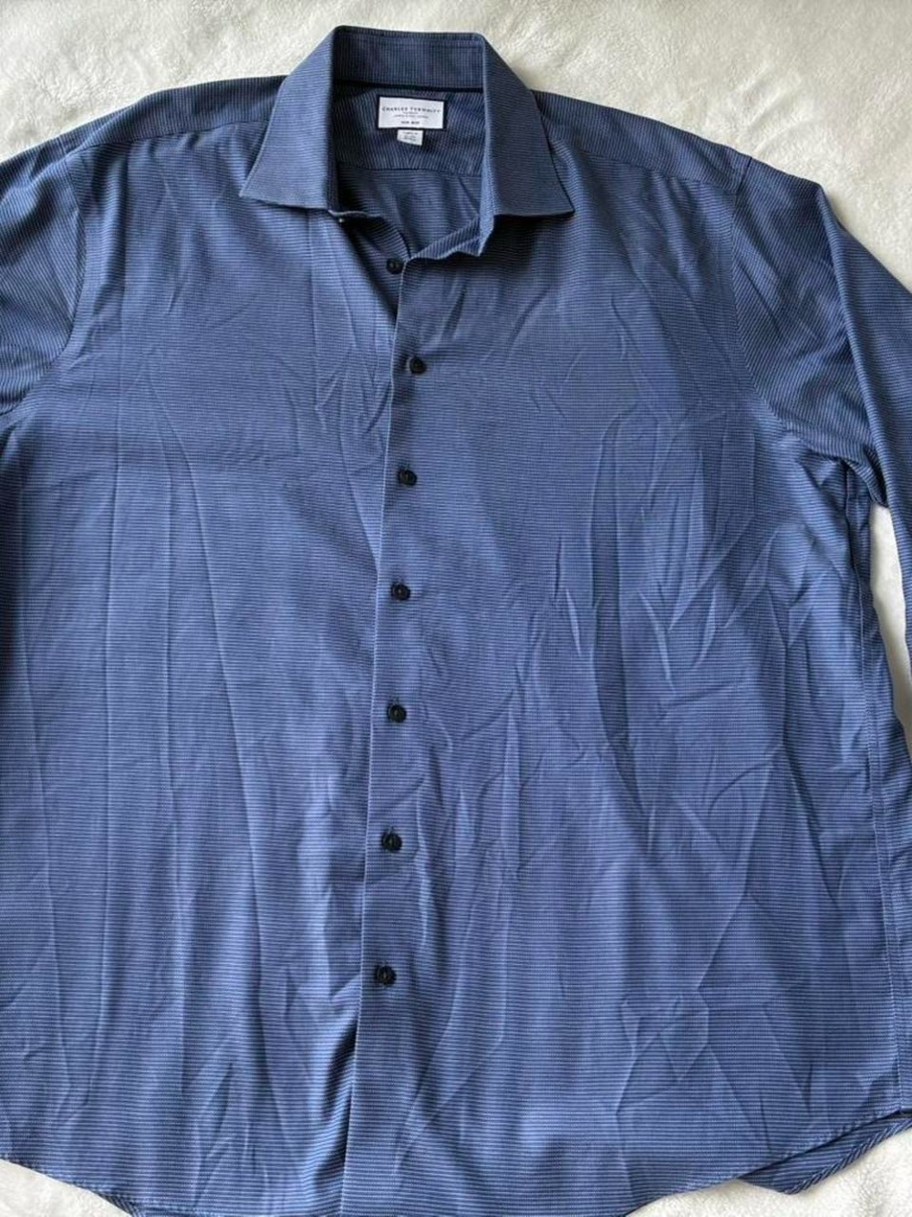 Charles Tyrwhitt Navy Blue Long-Sleeve Dress Shirt
